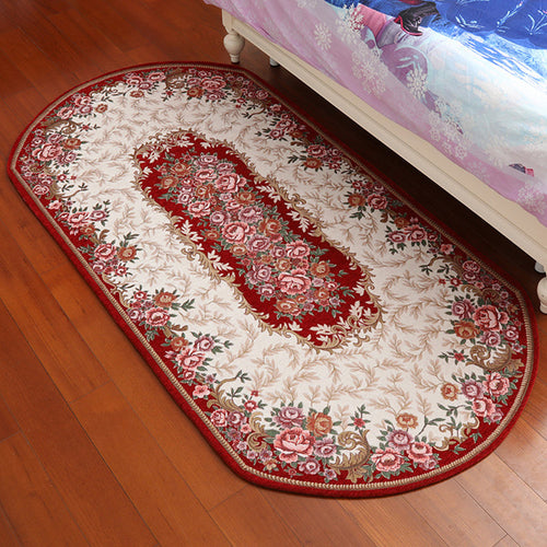 BowLift | Retro Flower Pattern Carpet Red and Black Polyester Indoor Carpet Washable Non-slip Back Indoor Carpet for Bedroom