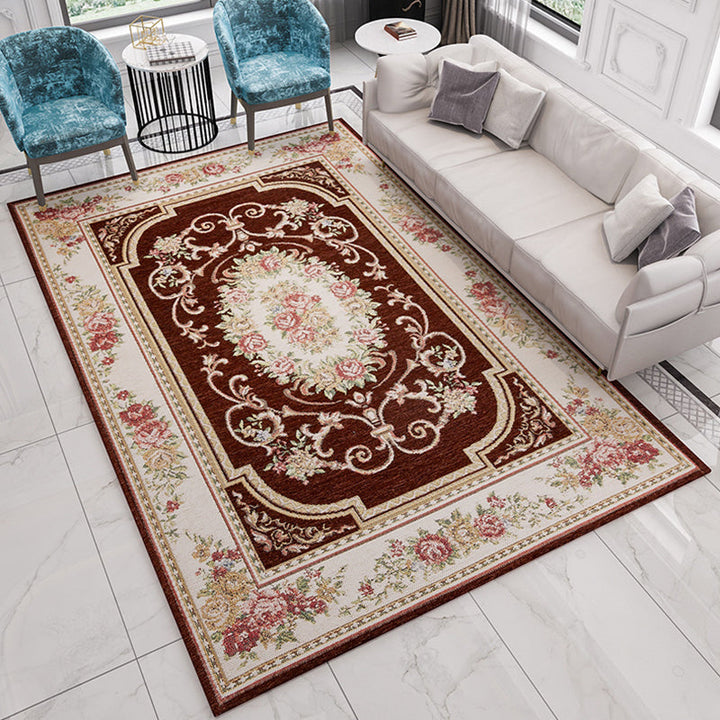 BowLift | Multicolored floral pattern rug Polyester retro rug non-slip backing pet-friendly washable rug for the living room