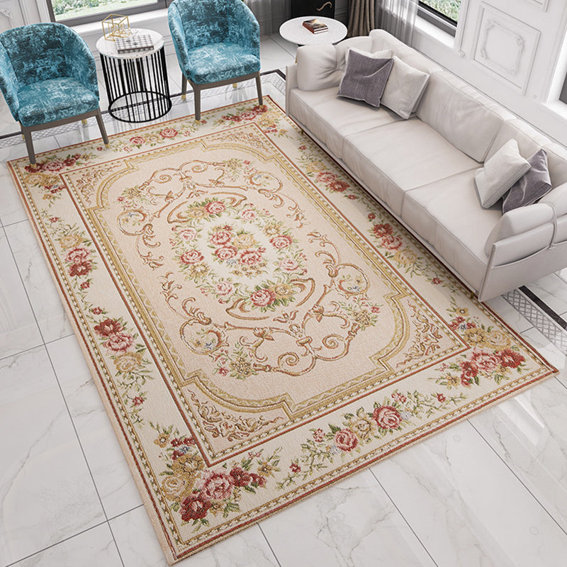 BowLift | Multicolored floral pattern rug Polyester retro rug non-slip backing pet-friendly washable rug for the living room