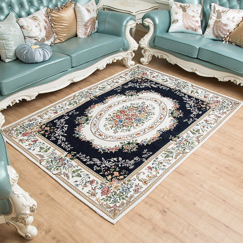 BowLift | Retro Bud Pattern Carpet Red and Blue Polyester Carpet Washable Non-Slip Back Indoor Carpet for Living Room