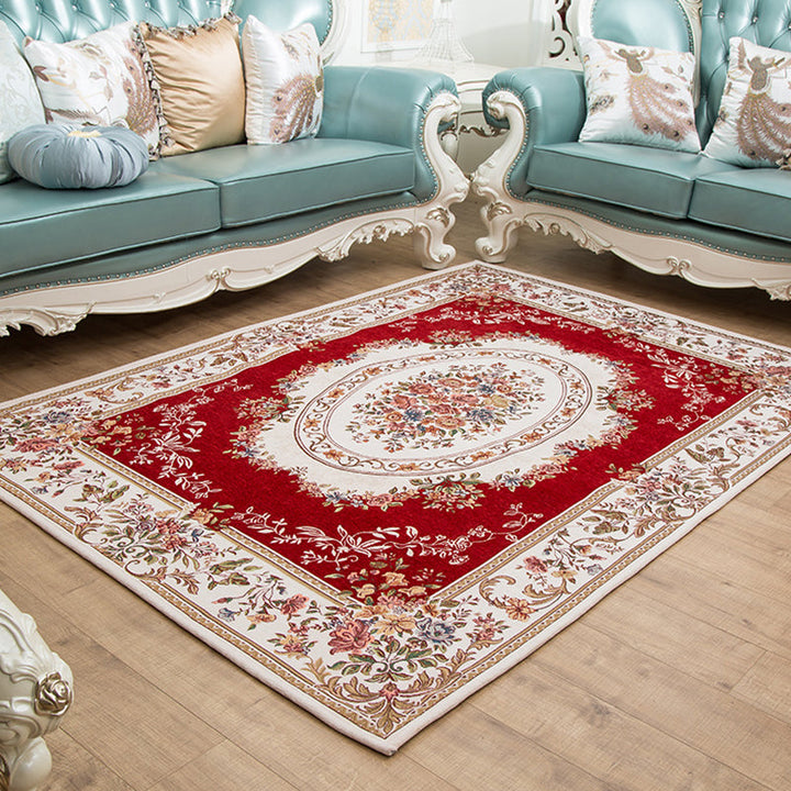 BowLift | Retro Bud Pattern Carpet Red and Blue Polyester Carpet Washable Non-Slip Back Indoor Carpet for Living Room