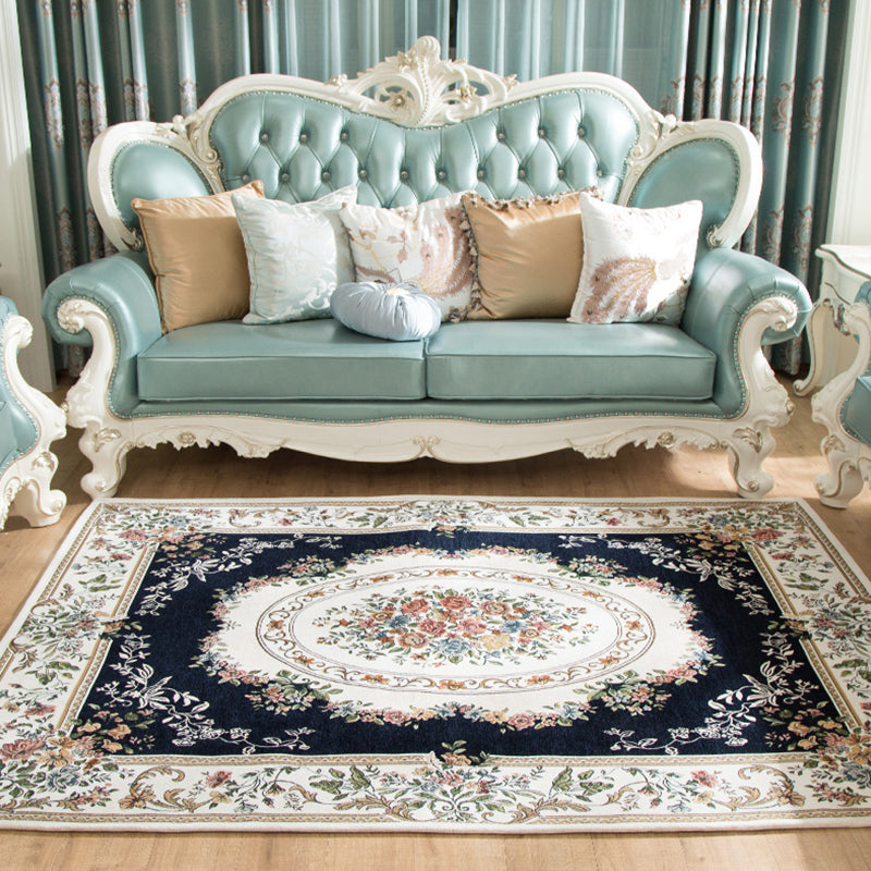 BowLift | Retro Bud Pattern Carpet Red and Blue Polyester Carpet Washable Non-Slip Back Indoor Carpet for Living Room