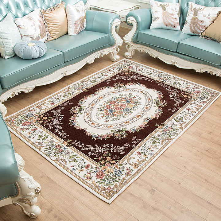BowLift | Retro Bud Pattern Carpet Red and Blue Polyester Carpet Washable Non-Slip Back Indoor Carpet for Living Room