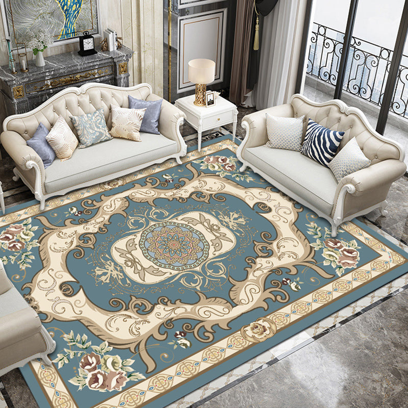 BowLift | Traditional floral pattern carpet blue and red retro carpet washable pet friendly non-slip rug for living room