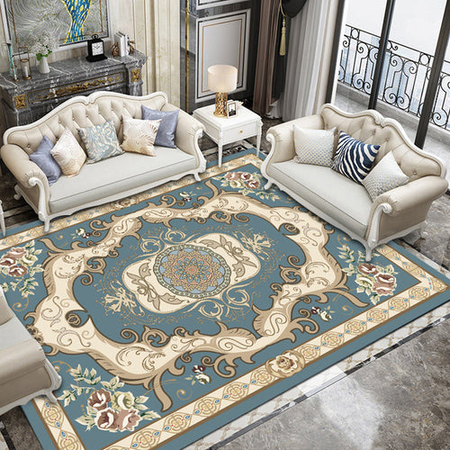 BowLift | Traditional floral pattern carpet blue and red retro carpet washable pet friendly non-slip rug for living room