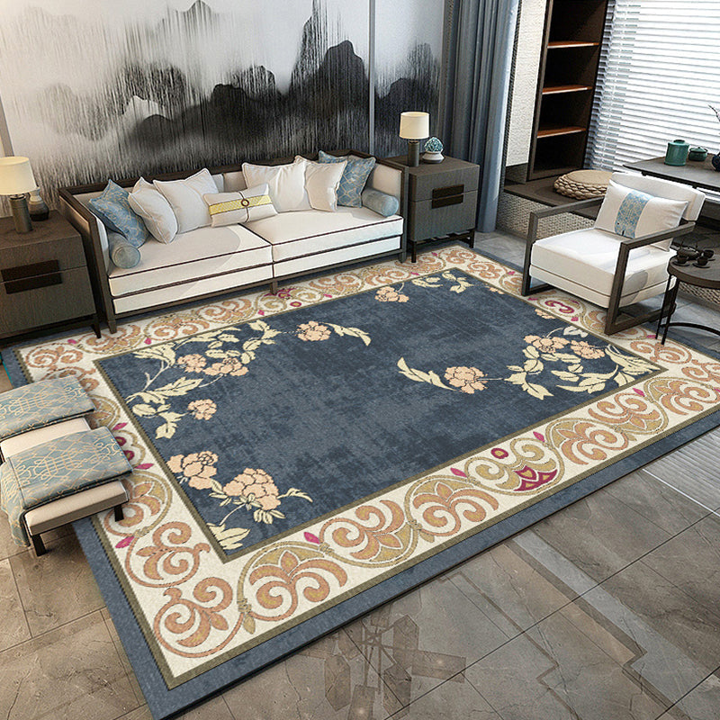 BowLift | Traditional floral pattern carpet blue and red retro carpet washable pet friendly non-slip rug for living room