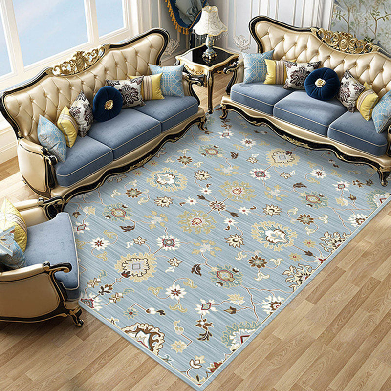 BowLift | Multicolored living room rug retro floral pattern rug polyester pet-friendly washable non-slip backing rug