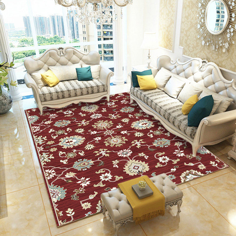 BowLift | Multicolored living room rug retro floral pattern rug polyester pet-friendly washable non-slip backing rug
