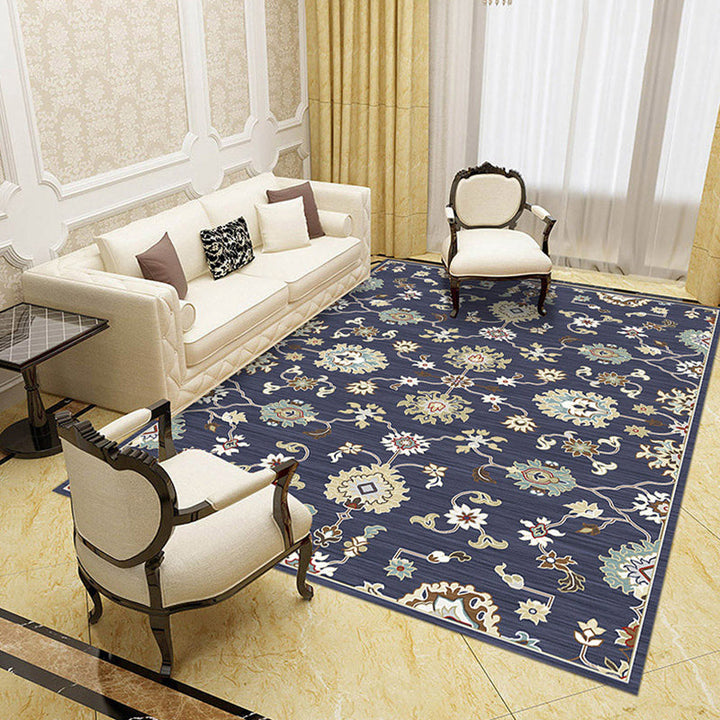 BowLift | Multicolored living room rug retro floral pattern rug polyester pet-friendly washable non-slip backing rug