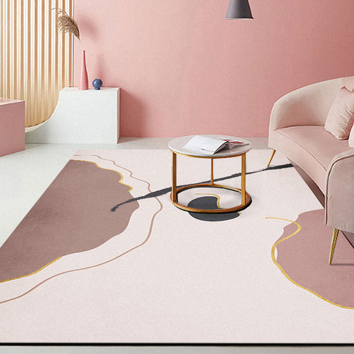 BowLift | Modern Abstract Carpet Pink Polyester Area Rug Pet Friendly Washable Non-slip Back Area Rug for Living Room