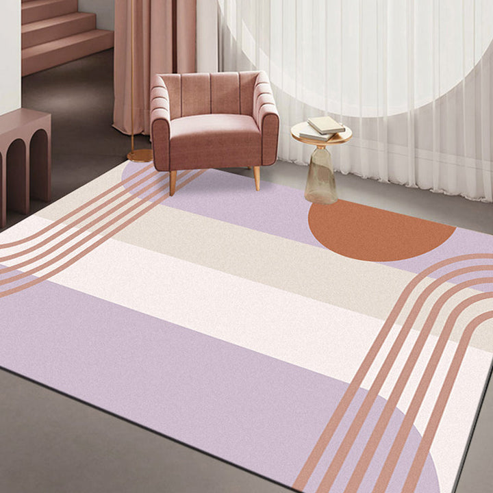 BowLift | Multi-Color Modernist Rug Polyester Abstract and Striped Pattern Rug Washable Non-Slip Back Indoor Rug for the Living Room