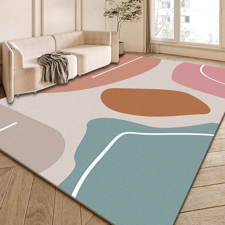 BowLift | Multi-Color Modernist Rug Polyester Abstract and Striped Pattern Rug Washable Non-Slip Back Indoor Rug for the Living Room