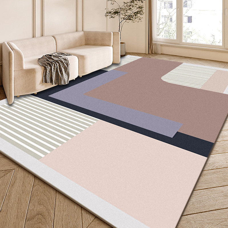BowLift | Multi-Color Modernist Rug Polyester Abstract and Striped Pattern Rug Washable Non-Slip Back Indoor Rug for the Living Room