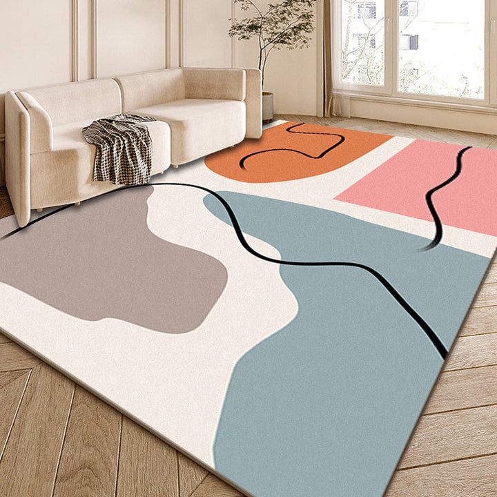 BowLift | Multi-Color Modernist Rug Polyester Abstract and Striped Pattern Rug Washable Non-Slip Back Indoor Rug for the Living Room