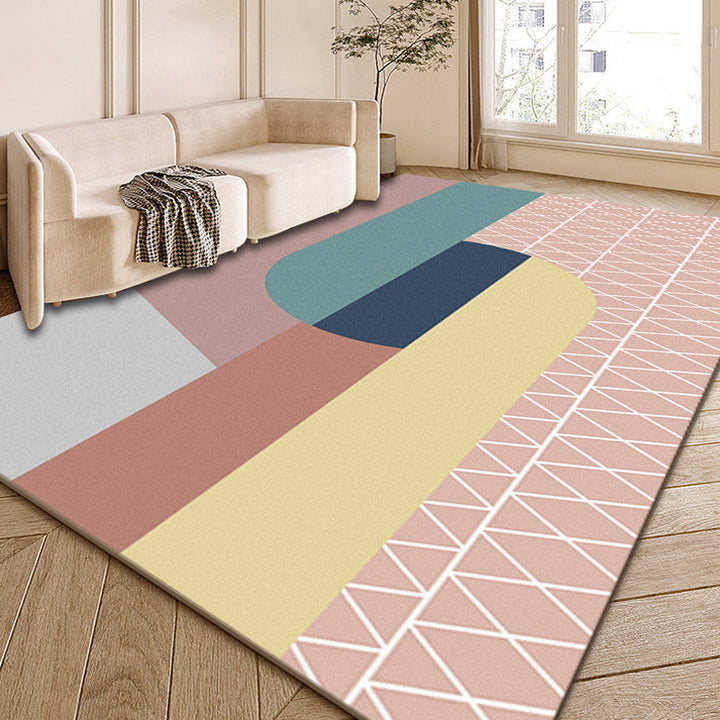 BowLift | Multi-Color Modernist Rug Polyester Abstract and Striped Pattern Rug Washable Non-Slip Back Indoor Rug for the Living Room