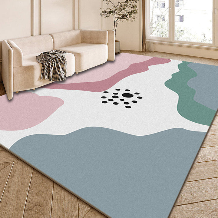 BowLift | Multi-Color Modernist Rug Polyester Abstract and Striped Pattern Rug Washable Non-Slip Back Indoor Rug for the Living Room