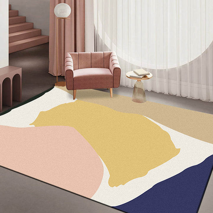 BowLift | Modernist Color Block Carpet Multi-Color Polyester Area Rug Washable Non-Slip Back Indoor Rug for Drawing Room