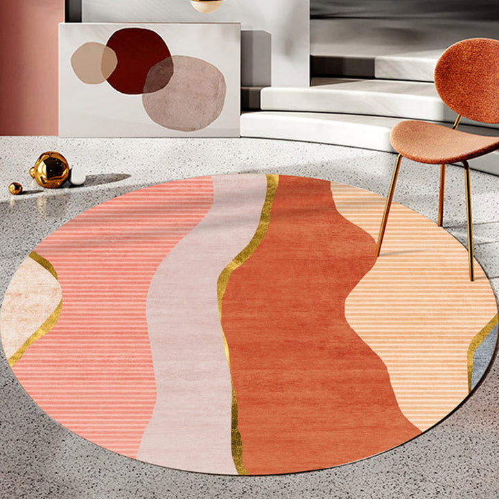 BowLift | Indoor Round Rug Multicolor Polyester with Color Block Design Pet-Friendly Novelty Style Rug