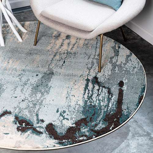 BowLift | Circular Industrial Style Carpet with Multicolor Cement Pattern Pet Friendly Polyester Carpet for Room