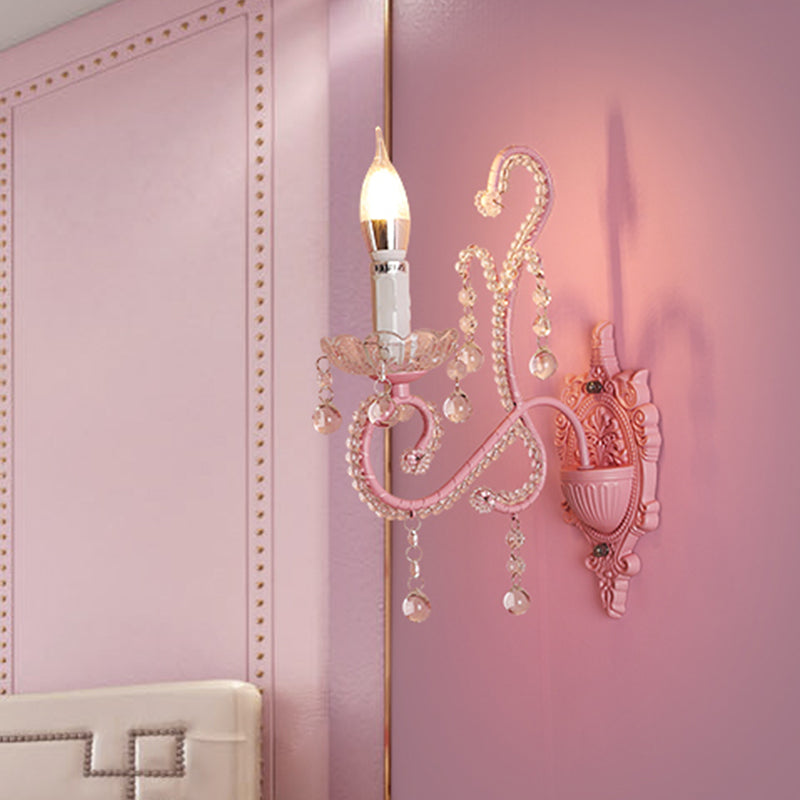 BowLift | Metallic Scroll Arm Wall Lamp Modernistic 1/2 Lights Wall Light with Crystal Berry Deco in Pink