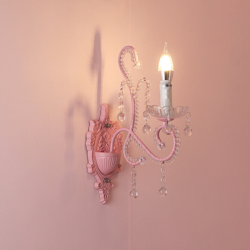 BowLift | Metallic Scroll Arm Wall Lamp Modernistic 1/2 Lights Wall Light with Crystal Berry Deco in Pink
