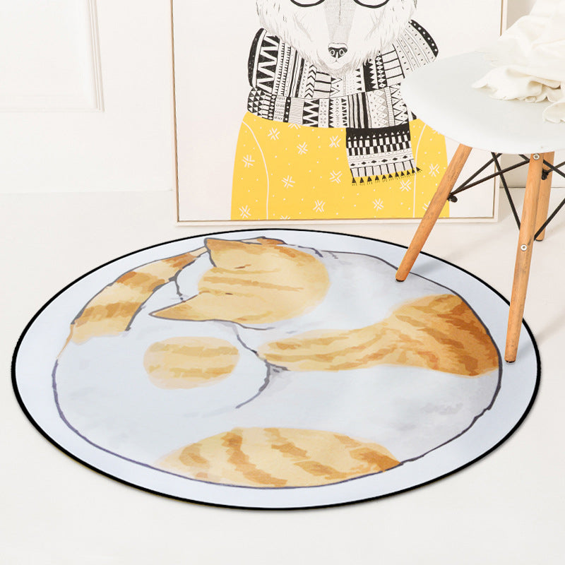 BowLift | Kids Bedroom Carpet in Yellow and Gray Animal Sleeping Cat Print Carpet Polyester Non-Slip Area Rug