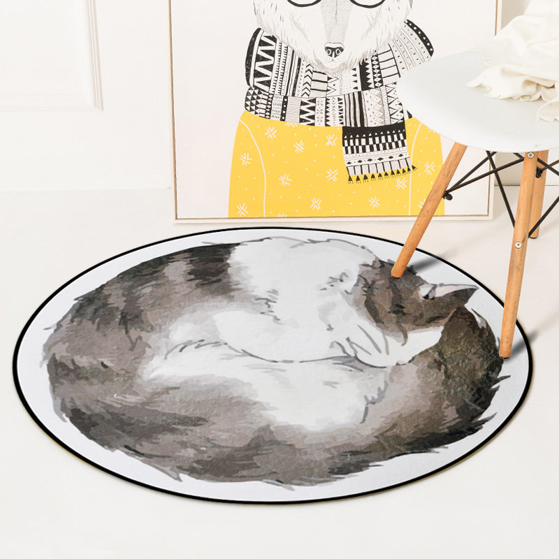 BowLift | Kids Bedroom Carpet in Yellow and Gray Animal Sleeping Cat Print Carpet Polyester Non-Slip Area Rug