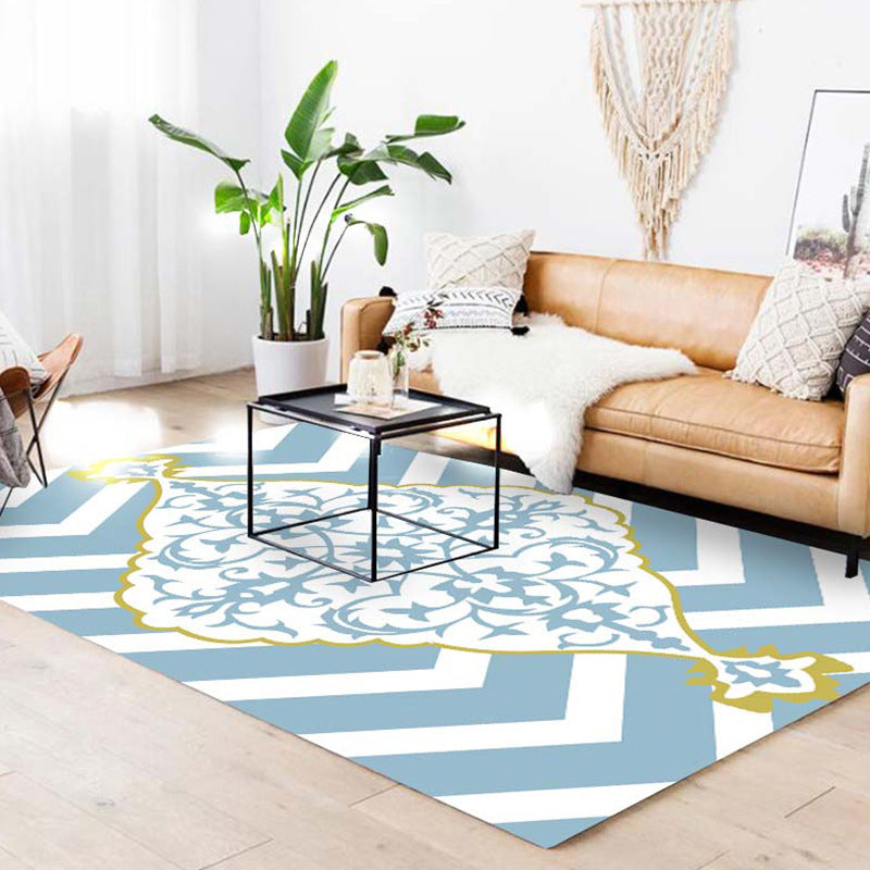 Blue and White Moroccan Carpet Polyester Medallion Pattern Carpet Pet Friendly Washable Non-Slip Back Carpet for Decoration | Bowlift