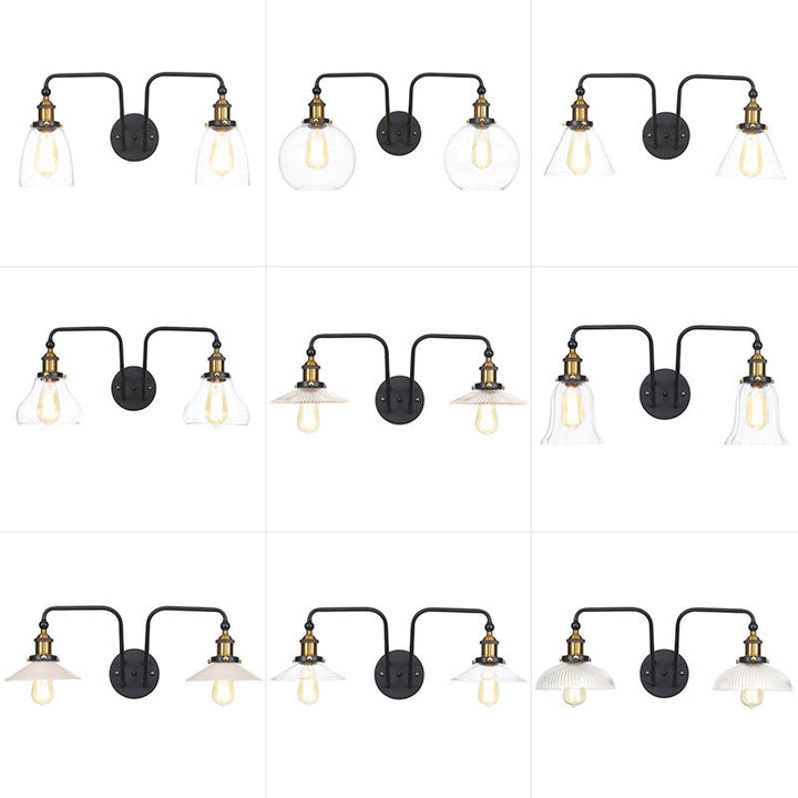 BowLift | Industrial conical/wavy/fanned wall lamp glass and metal black 2-bulb wall mounted lamp for indoor use