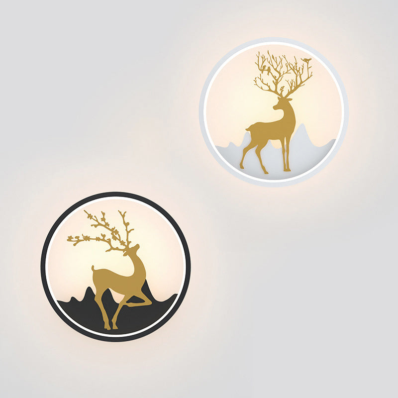 BowLift | Deer Wall Lamp Nordic Metallic Black/White-Gold LED Circle Wall Light in Warm/White Light for Bedroom