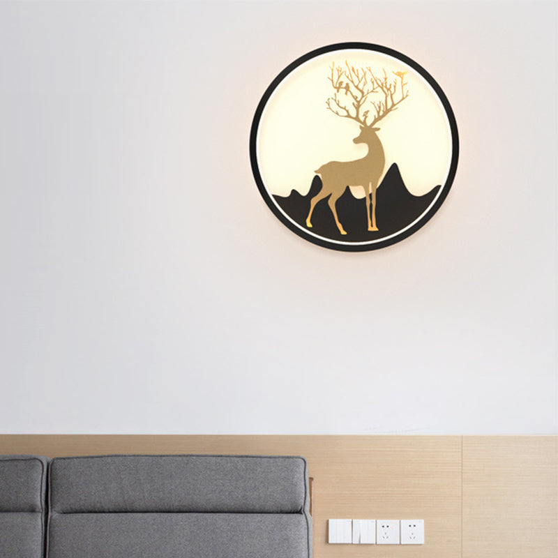 BowLift | Deer Wall Lamp Nordic Metallic Black/White-Gold LED Circle Wall Light in Warm/White Light for Bedroom
