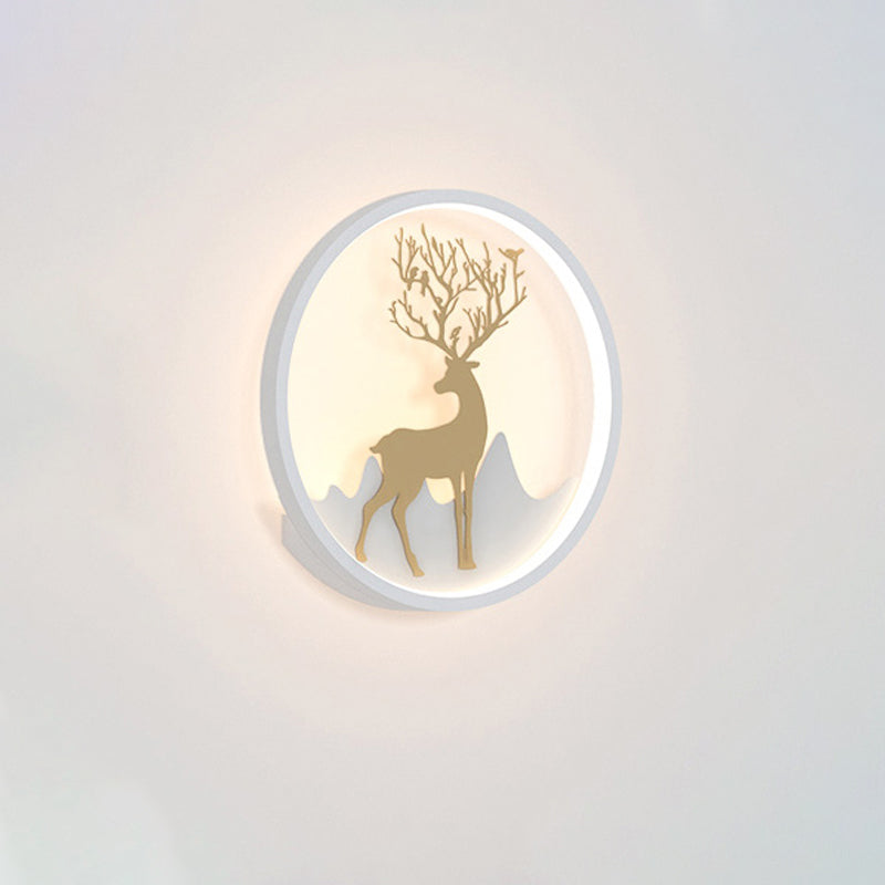 BowLift | Deer Wall Lamp Nordic Metallic Black/White-Gold LED Circle Wall Light in Warm/White Light for Bedroom