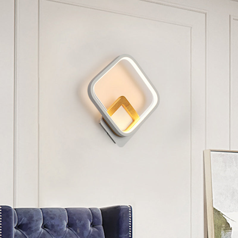 BowLift | Metal Diamond-Frame Wall Lamp Minimalist White and Wood LED Wall Mounted Light in Warm/White Light