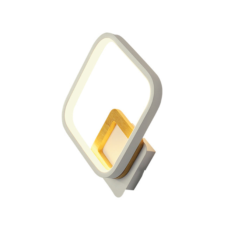 BowLift | Metal Diamond-Frame Wall Lamp Minimalist White and Wood LED Wall Mounted Light in Warm/White Light