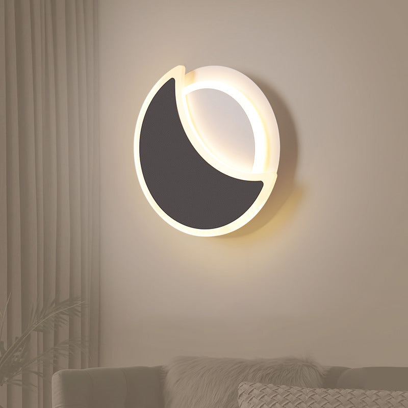 BowLift | Acrylic Moon Eclipse Flush Wall Lamp Nordic Black/White LED Wall Mount Light in Warm/White Light for Bedroom
