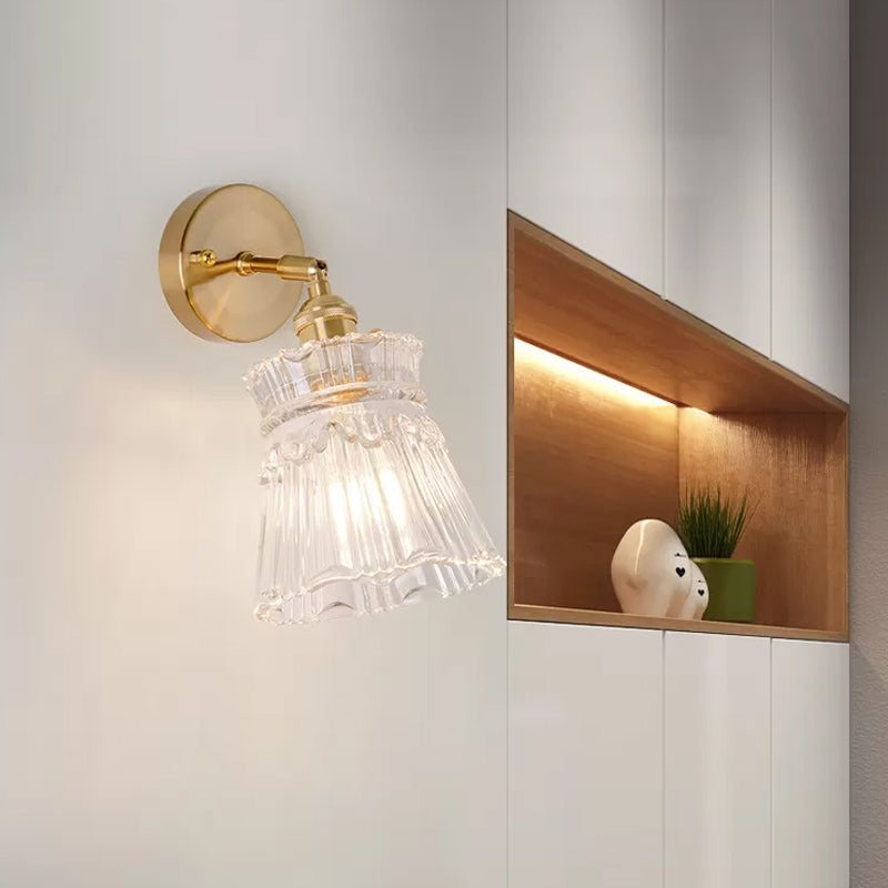 BowLift | Cone rotating wall lamp kit Postmodern clear glass ribbed/grid 1 light gold wall light