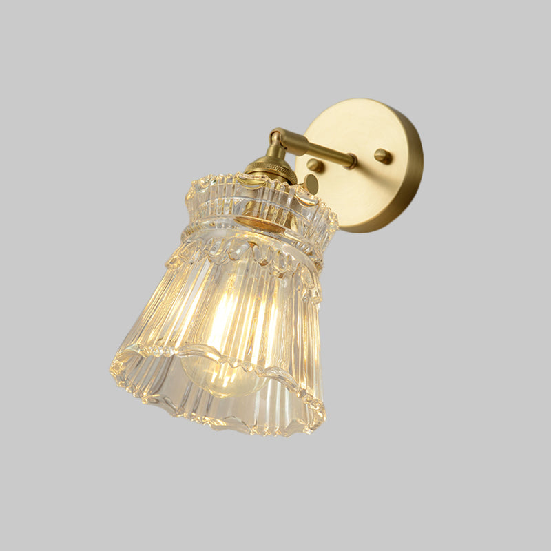 BowLift | Cone rotating wall lamp kit Postmodern clear glass ribbed/grid 1 light gold wall light