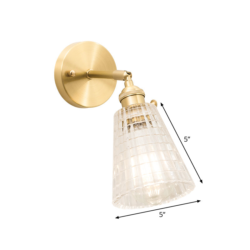 BowLift | Cone rotating wall lamp kit Postmodern clear glass ribbed/grid 1 light gold wall light