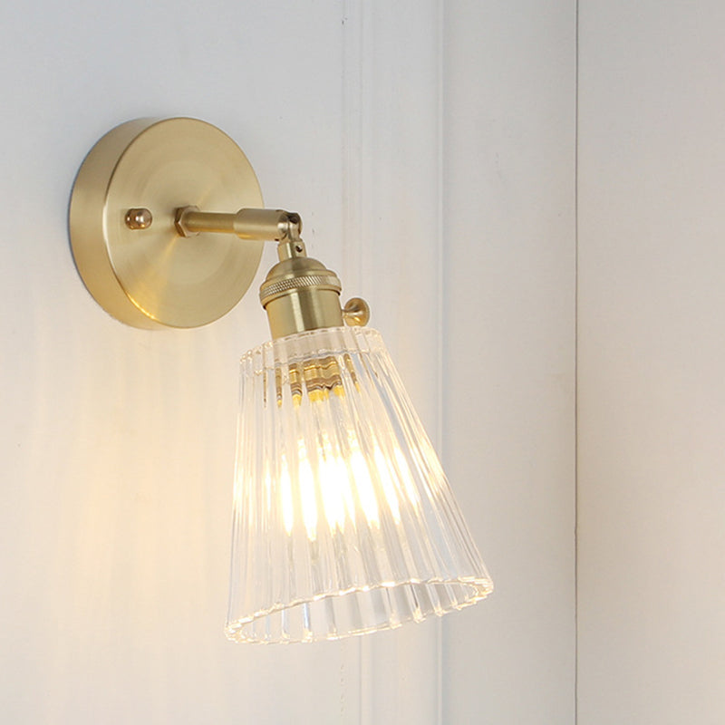 BowLift | Cone rotating wall lamp kit Postmodern clear glass ribbed/grid 1 light gold wall light