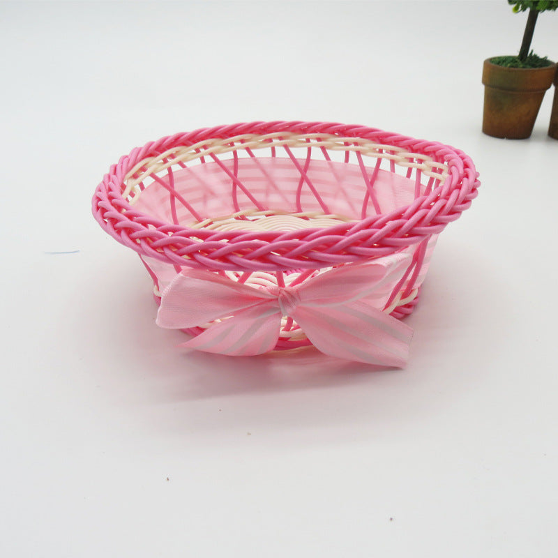 Decorative Ribbon-Trimmed Woven Basket Bowlift
