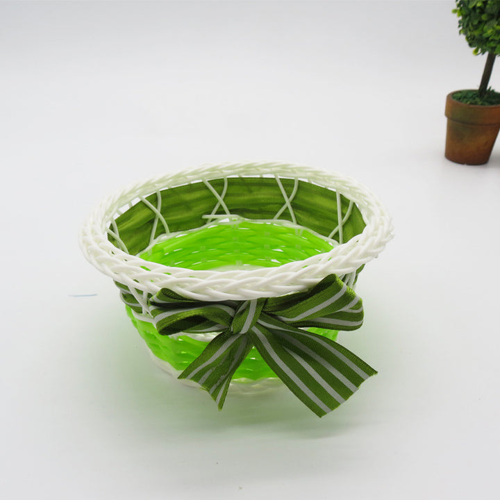Decorative Ribbon-Trimmed Woven Basket Bowlift