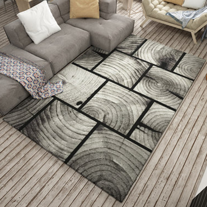 BowLift | Novelty Geometry Grain Print Rug in Grey Polyester Rug Washable Rug for Home Decoration