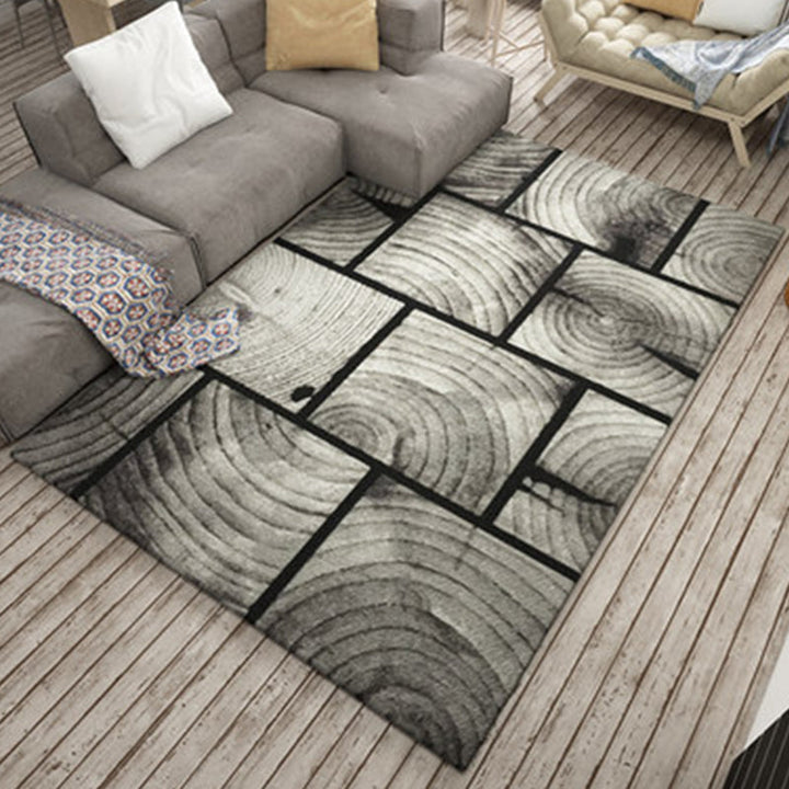 BowLift | Novelty Geometry Grain Print Rug in Grey Polyester Rug Washable Rug for Home Decoration