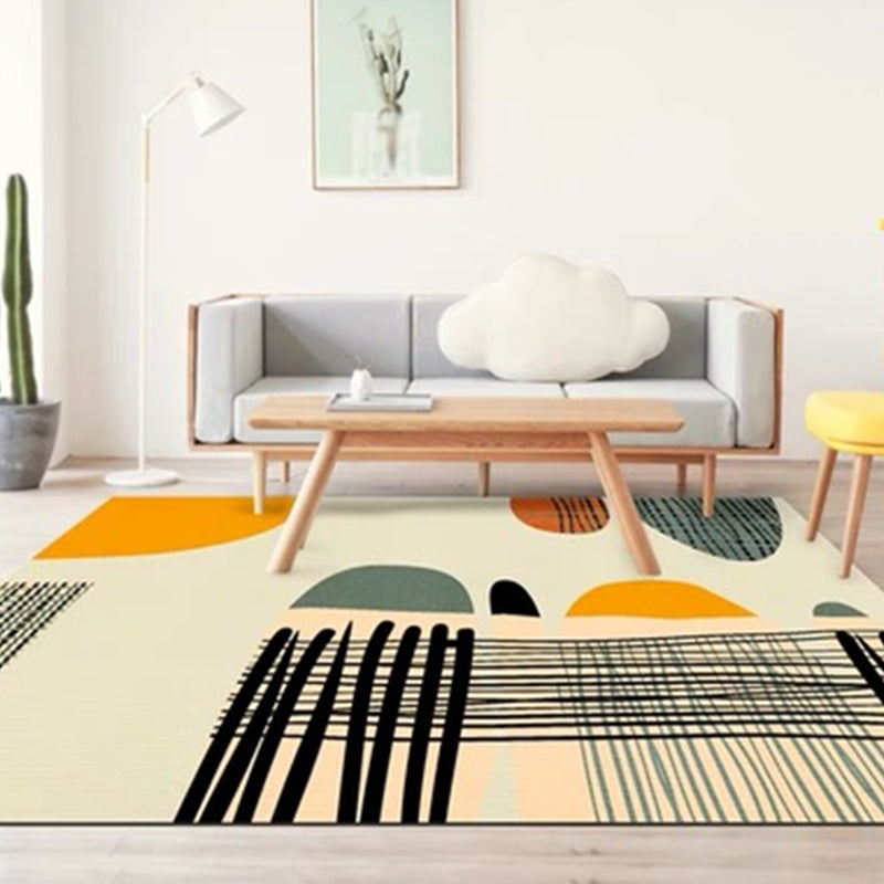 BowLift | Ivory Bedroom Rug New Color Block Striped Pattern Rug Polyester Washable Area Rug