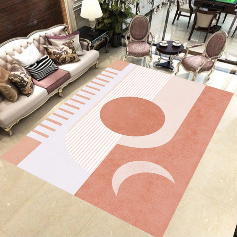 BowLift | Modern Novelty Rug in Orange and Ivory Moon Sun Stripes Print Rug Polyester Washable Rug for Bedroom