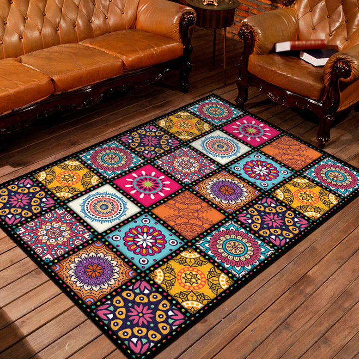 BowLift | Moroccan square floral pattern rug multicolored polyester rug non-slip backing area rug for living room