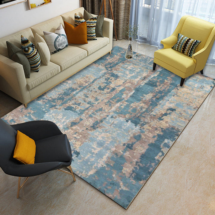 Vintage Abstract Pattern Rug Blue Novelty Rug Polyester Washable Rug for Living Room | Bowlift