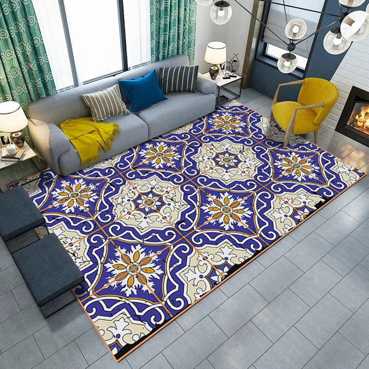 BowLift | Oriental Moroccan Carpet in Purple Floral Stripe Print Area Rug Polyester Machine Washable Rug for Home Decoration