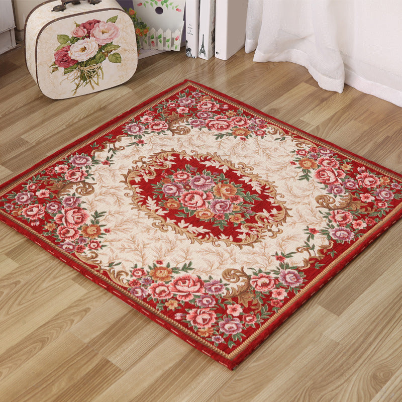 Moroccan living room carpet in ivory floral motif patterned carpet acrylic non-slip machine washable carpet | Bowlift