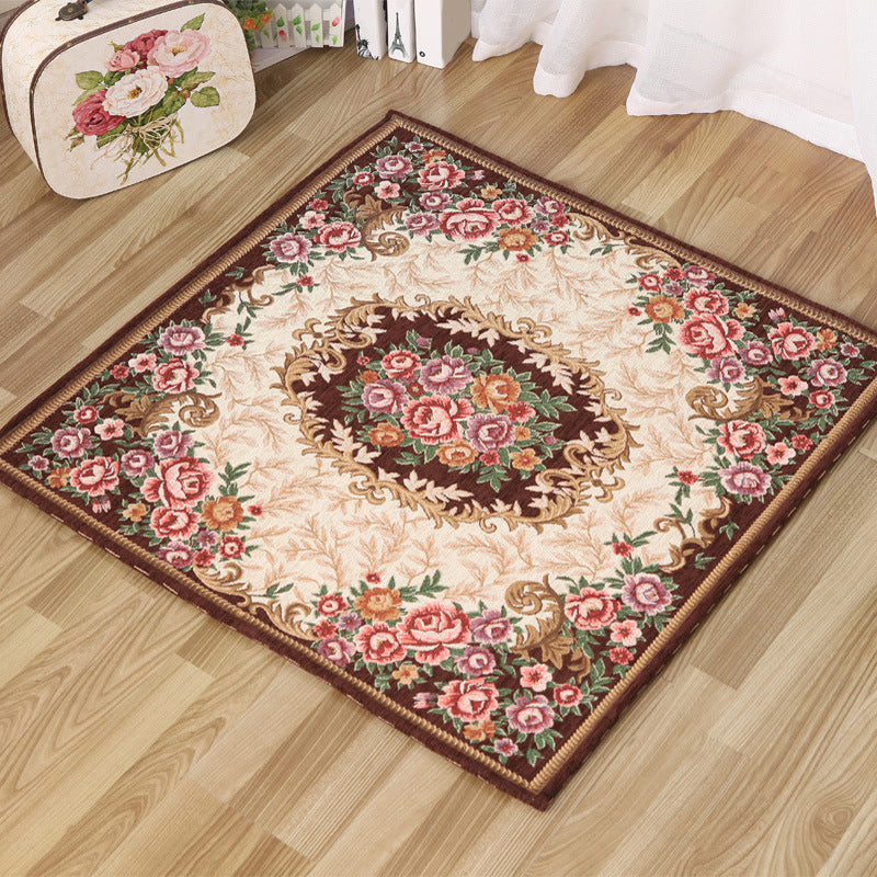 Moroccan living room carpet in ivory floral motif patterned carpet acrylic non-slip machine washable carpet | Bowlift